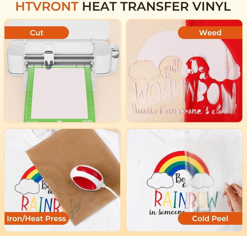 HTVRONT Bright Heat Transfer Vinyl,25 Pack 12"x10" Iron-On Vinyl for T-Shirts,24 Assorted Multi-Color HTV Vinyl for All Cutting Machine,Easy to Cut & Transfer - Image 3